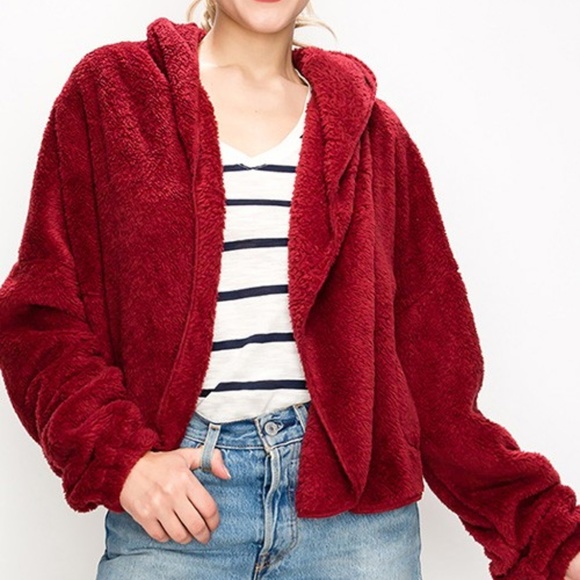 Jackets & Blazers - BURGUNDY FLEECE HOODIE